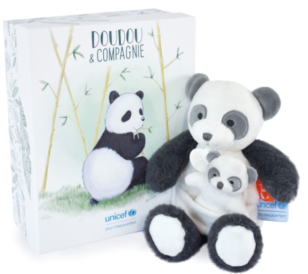Doudou et Compagnie Peluche Panda et Bébé Unicef