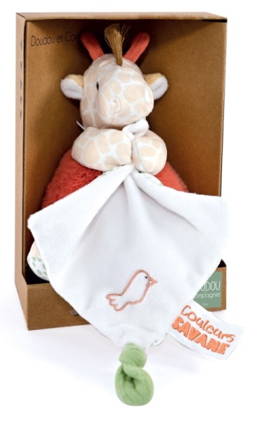Doudou et Compagnie Peluche Pantin Girafe avec Doudou Mouchoir Couleurs Savane