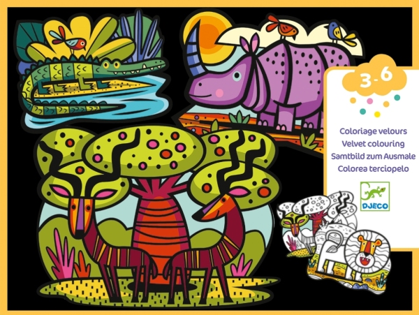Djeco Kit Coloriage Velours Animaux de la Savanne