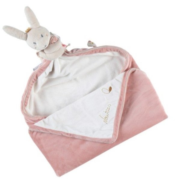 Noukie's - Lina et Joy - Doudou couverture lapin rose blanc 50 X 50 cm