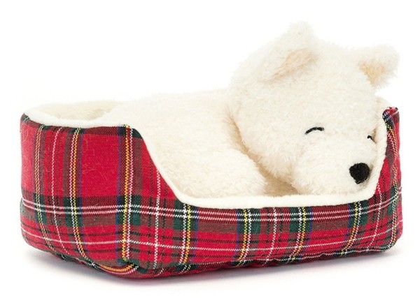 Jellycat Peluche Chien Westie dans son panier Napping Nipper