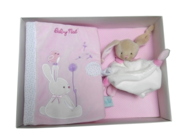Babynat Coffret cadeau protège carnet de santé et doudou lapin Rose
