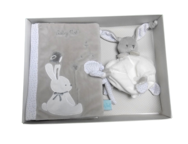 Babynat Coffret cadeau protège carnet de santé et doudou lapin Taupe