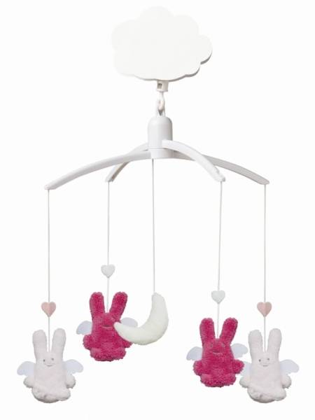 Trousselier Mobile Musical Ange Lapin Fuchsia Rose