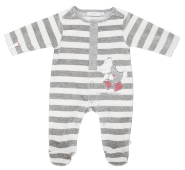 Noukies Pyjama Velours Rayé Gris Victor BDM Boy - 6 mois