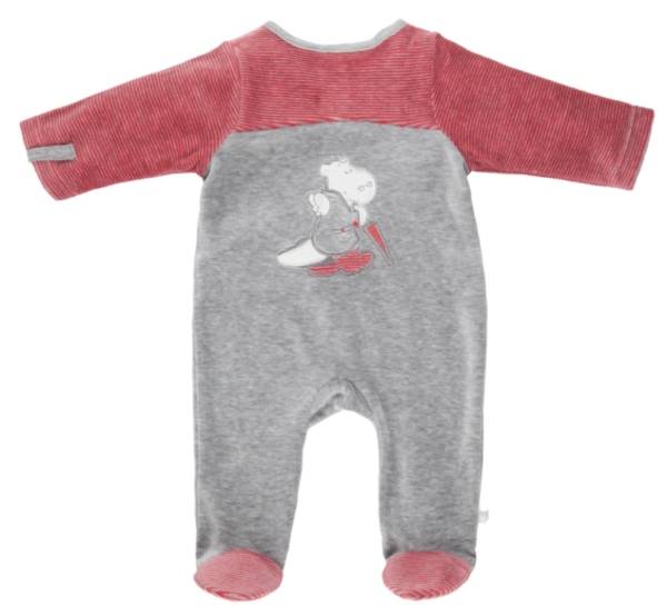 Noukies Pyjama Velours Gris Rouge Victor BDM Boy - 9 mois