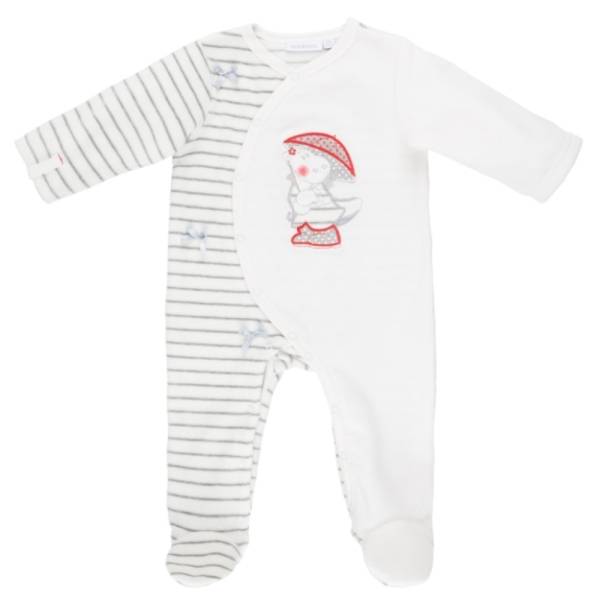Noukies Pyjama Velours Blanc Gris Victoria BDM Girl - 6 mois