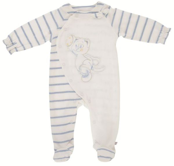 Noukies Pyjama Chat Iris Jersey Blanc Rayé Bleu - 6 mois