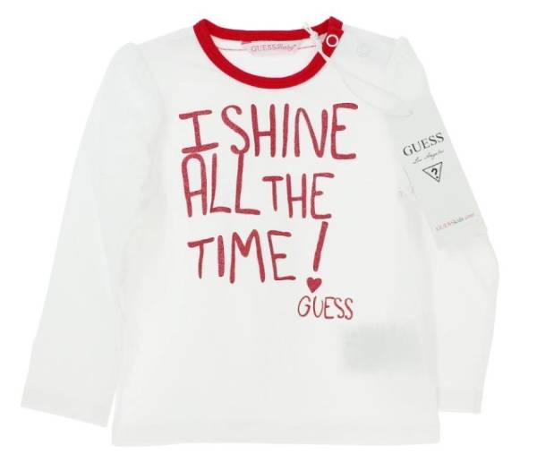 Guess Enfant Tee-Shirt Manches Longues Blanc et Rose