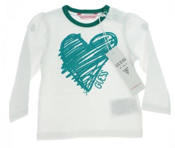 Guess Enfant Tee-Shirt Manches Longues Coeur Vert 12 mois