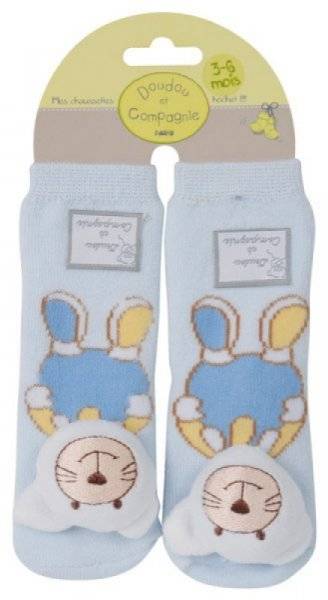 Doudou et Compagnie Chaussettes Hochet Chat Bleu - 3-6 Mois