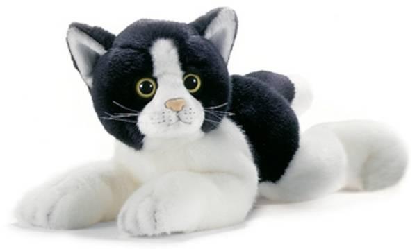 Anima Peluche Chat Noir et Blanc Couché 30 cm