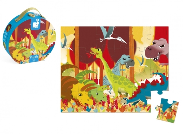 Janod Puzzle Dinosaures Valisette Ronde - 24 pièces