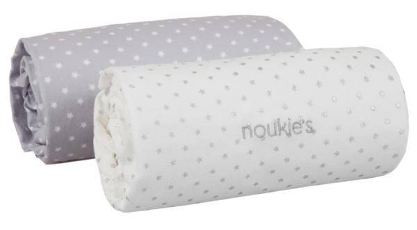 Noukies Lot de 2 Draps Housse Blanc et Gris Mix and Match - 70x140 cm