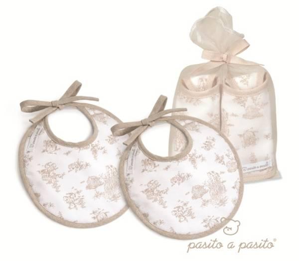 Pasito A Pasito Lot de 2 Petits Bavoirs Toile de Jouy  Beige