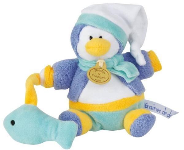 Doudou et Compagnie Peluche Musicale Boule Pingouin Bleu