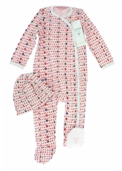 Guess Enfant Pyjama et Bonnet Alphabet Rose 6 mois