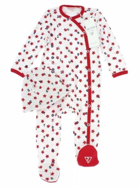 Guess Enfant Pyjama et Bonnet Alphabet Rouge 6 mois
