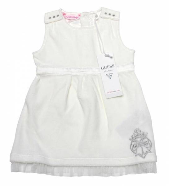 Guess Enfant Robe en Velours Ivoire 12 mois