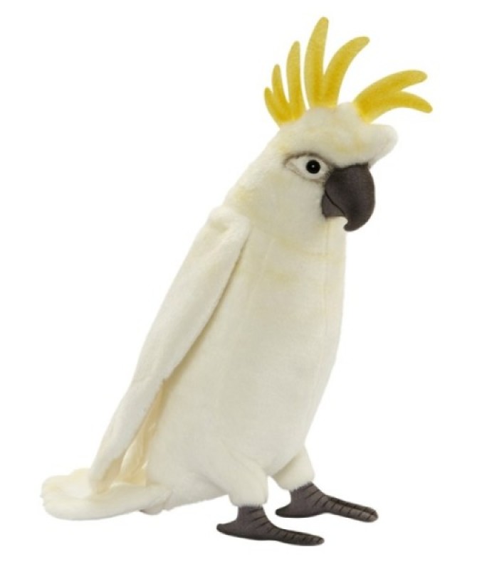 Peluche Oiseau Cacatoès - 35 cm de chez Hansa, collection Animaux de la jungle et de la Forêt Tropicale