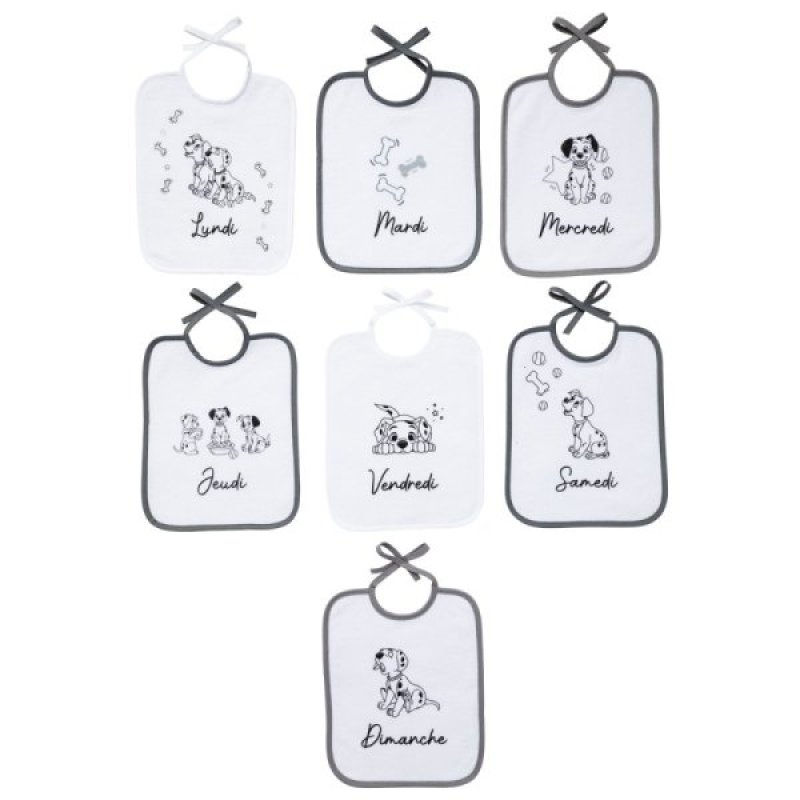 Lot de 7 Bavoirs Journalier 101 Dalmatien Babycalin Lot de 7 Bavoirs Journalier 101 Dalmatien de chez Babycalin, collection 101 Dalmatien