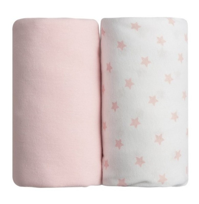 Lot de 2 draps housse Etoiles et Rose 70x140 cm Babycalin Lot de 2 draps housse Etoiles et Rose 70x140 cm de chez Babycalin, collection Draps Housses