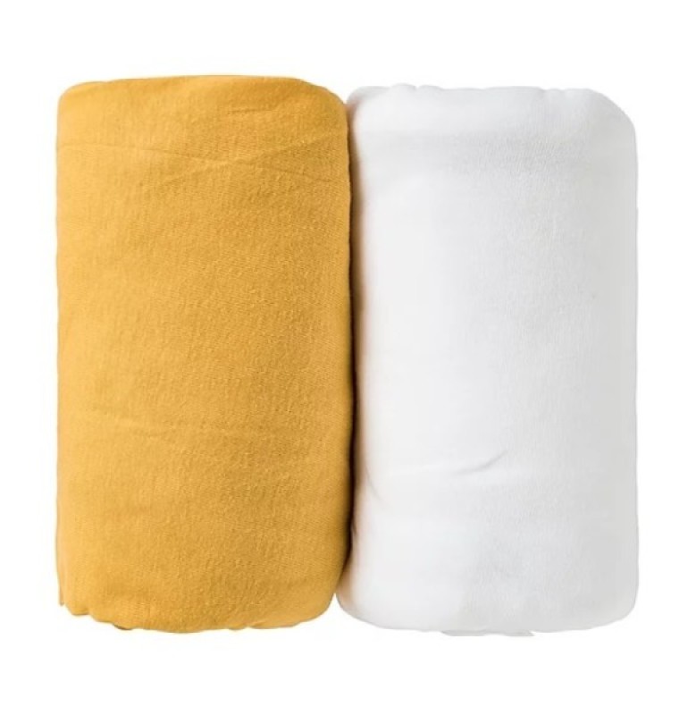 Lot de 2 Draps Housse Moutarde et Blanc 60x120 cm Babycalin Lot de 2 Draps Housse Moutarde et Blanc 60x120 cm de chez Babycalin, collection Draps Housses
