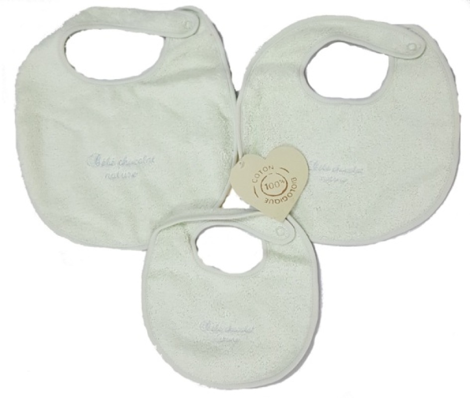 Lot 3 Bavoirs Coton Biologique Naissance Vert Bébé Chocolat Lot 3 Bavoirs Coton Biologique Naissance Vert de chez Bébé Chocolat, collection Chocolat Nature