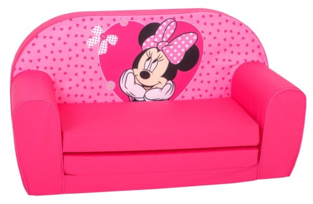 Canapé Lit Minnie avec Petits Coeurs Rose de chez Disney, collection Mickey et Minnie