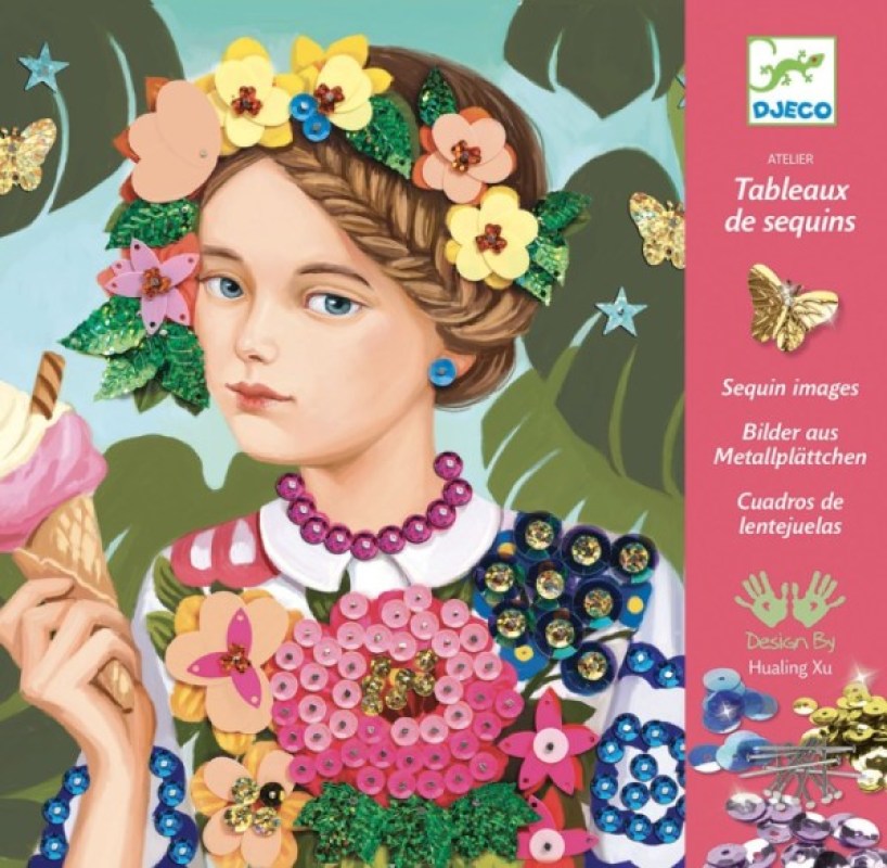 Coffret Tableaux Sequins Espiègles et Coquettes Djeco Coffret Tableaux Sequins Espiègles et Coquettes de chez Djeco, collection Les plus grands