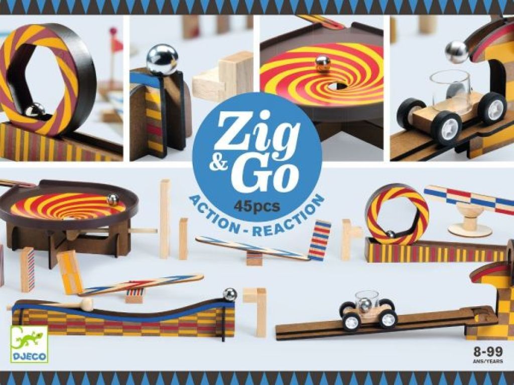 Jeu de Réaction Zig & Go Wroom - 45 pcs de chez Djeco, collection Construction