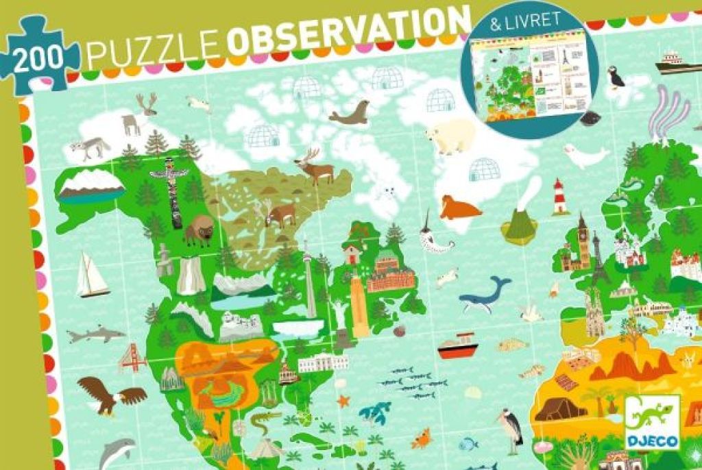 Puzzle Observation Tour du Monde 200 pièces Djeco Puzzle Observation Tour du Monde 200 pièces de chez Djeco, collection Puzzles Observation