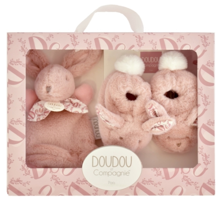 Coffret Chaussons Et Doudou Rose Lapin Doudou Doudou et Compagnie Coffret Chaussons Et Doudou Rose Lapin Doudou de chez Doudou et Compagnie, collection Lapin Doudou