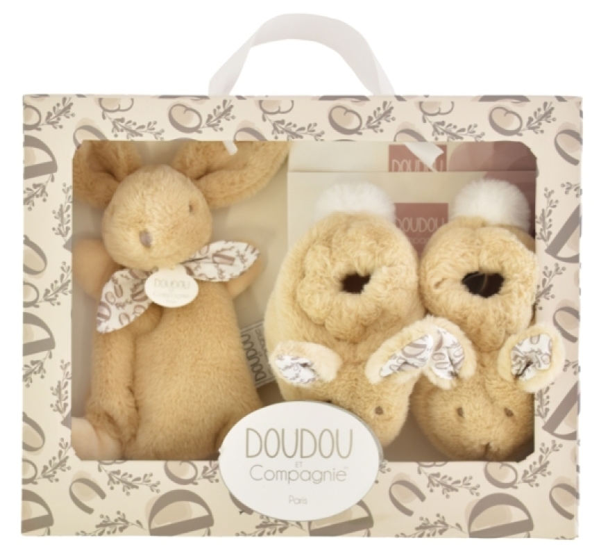 Coffret Chaussons Et Doudou Sable Lapin Doudou Doudou et Compagnie Coffret Chaussons Et Doudou Sable Lapin Doudou de chez Doudou et Compagnie, collection Lapin Doudou