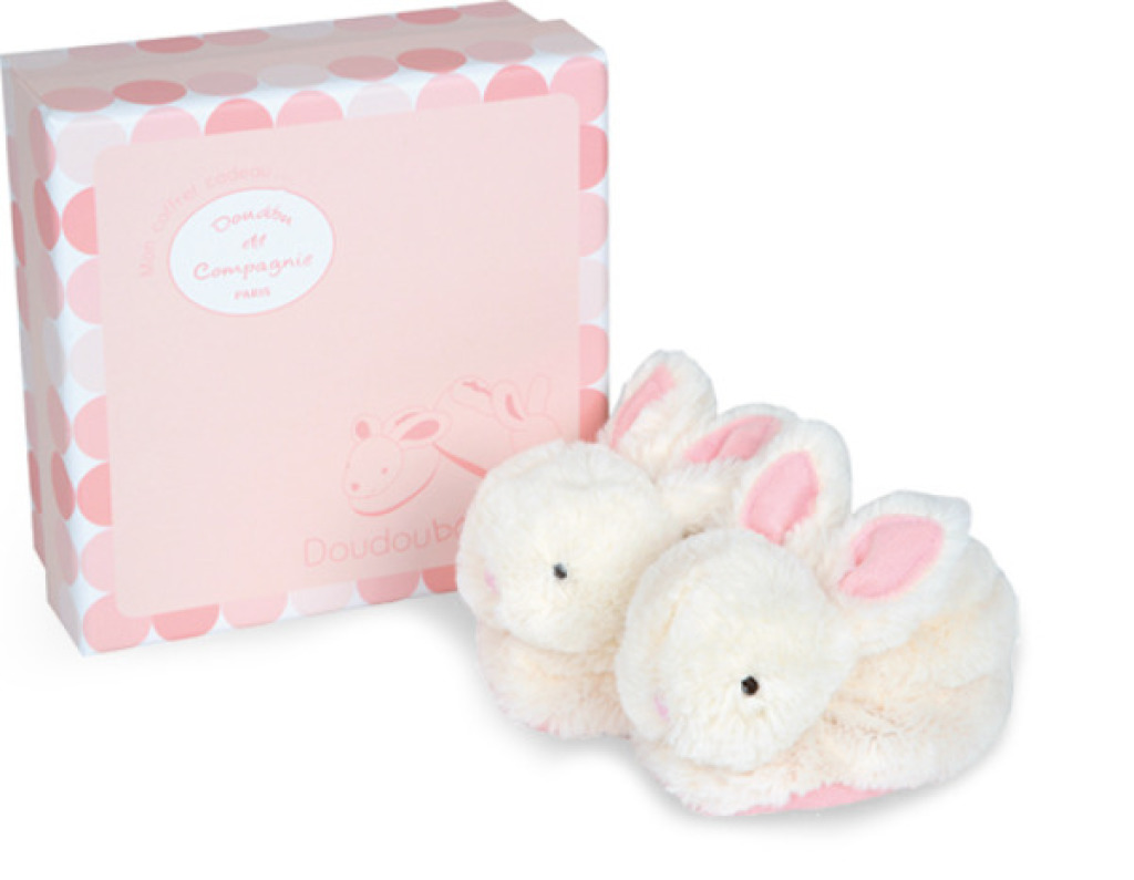 Doudou et Compagnie Coffret chaussons lapin bonbon rose 10182