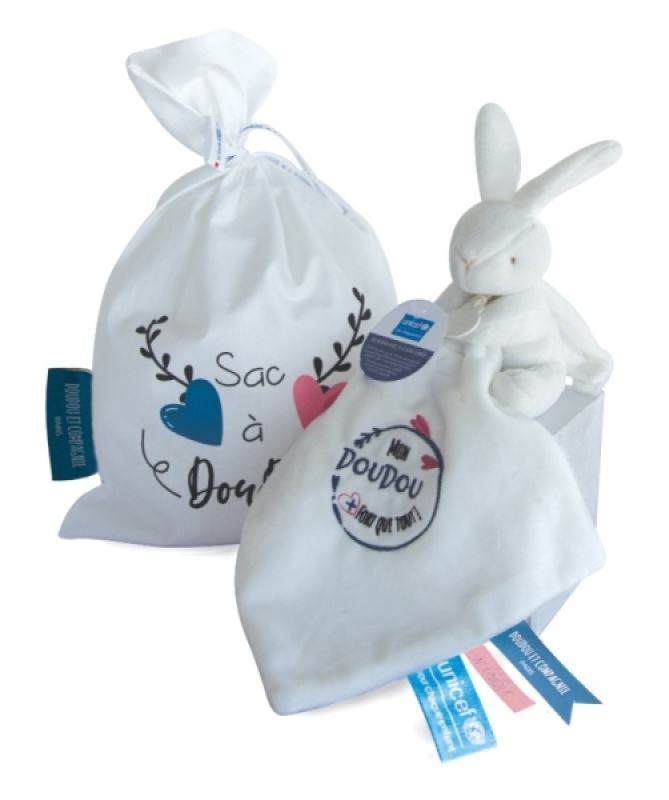 Doudou Lapin Blanc Plus Fort que Tout Unicef Doudou et Compagnie Doudou Lapin Blanc Plus Fort que Tout Unicef de chez Doudou et Compagnie, collection UNICEF Doudou et Compagnie