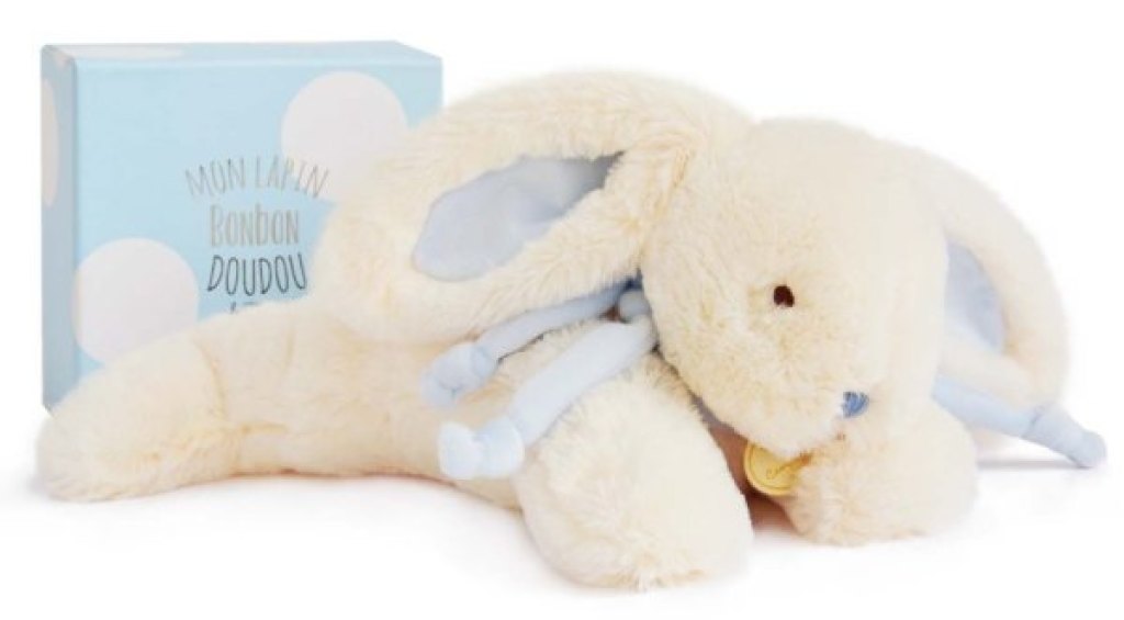Peluche Lapin Bonbon Bleu 30 cm Doudou et Compagnie Peluche Lapin Bonbon Bleu 30 cm de chez Doudou et Compagnie, collection Doudou Tendre