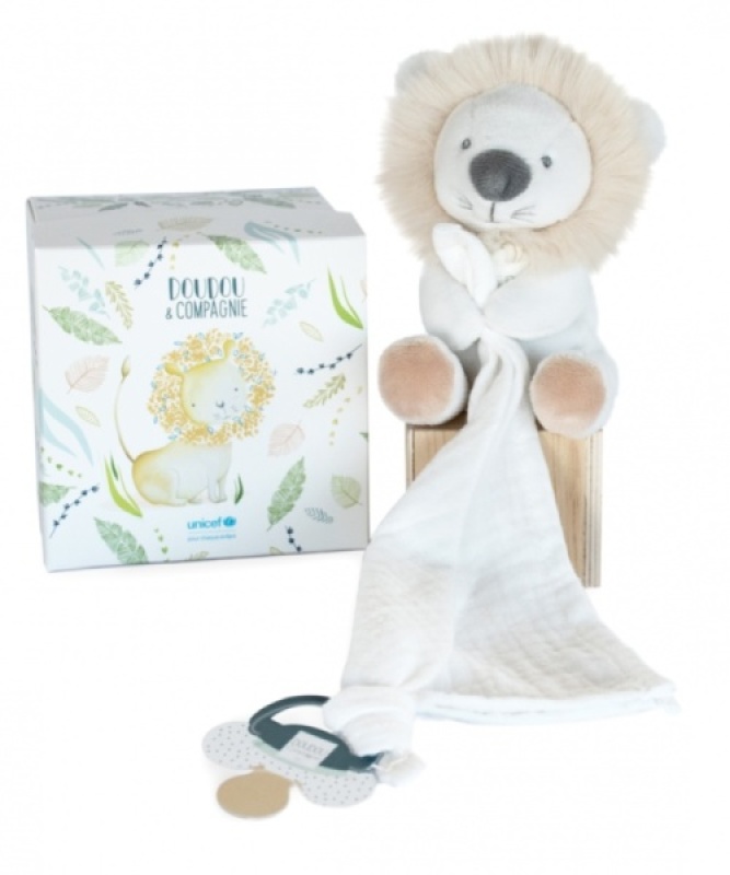Peluche Lion avec Doudou attache sucette Unicef Doudou et Compagnie Peluche Lion avec Doudou attache sucette Unicef de chez Doudou et Compagnie, collection UNICEF Doudou et Compagnie