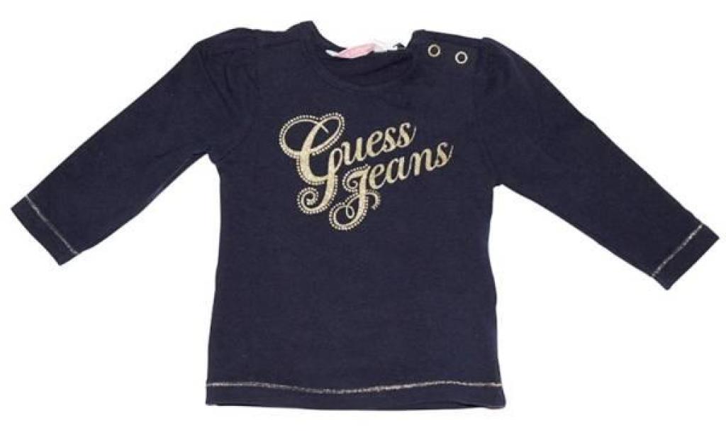 Tee-Shirt Manches Longues Bleu Marine 3/6 mois de chez Guess Enfant, collection Baby Jeans Girls