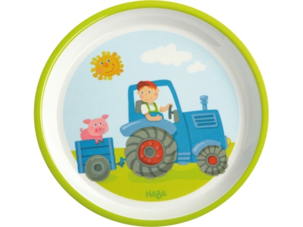 Assiette Tracteur Mélamine de chez Haba, collection Vaisselle pour Enfants et Accessoires