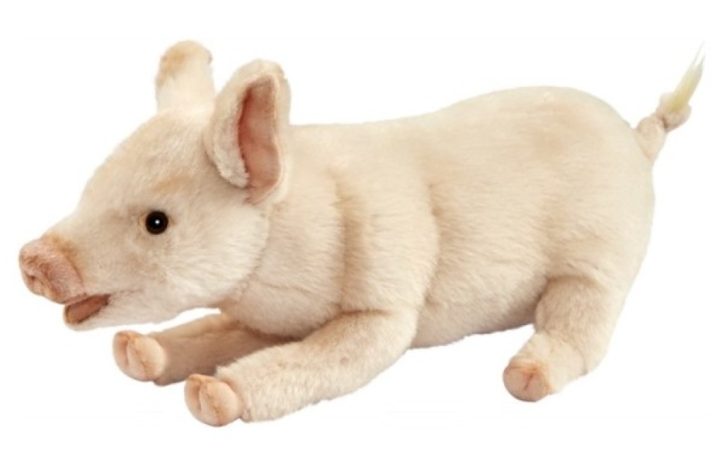 Peluche Cochon couché 33 cm de chez Hansa, collection Les Animaux de la Ferme