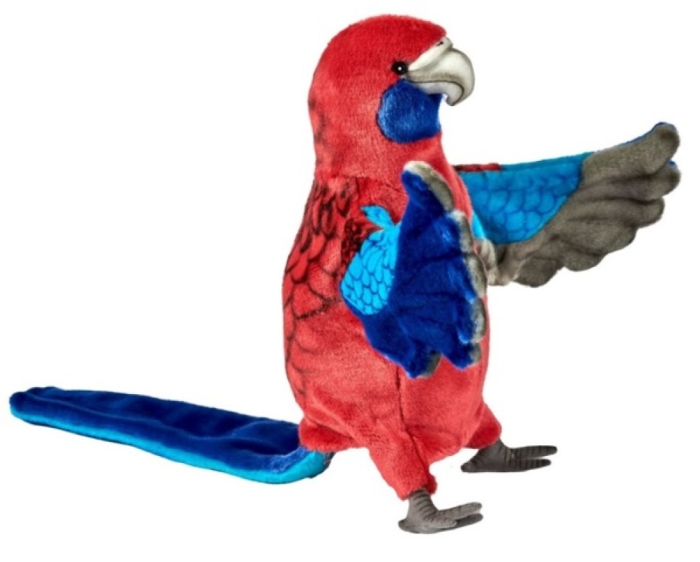 Peluche Marionnette Perroquet Rosella Rouge Hansa Peluche Marionnette Perroquet Rosella Rouge de chez Hansa, collection Le monde des marionnettes