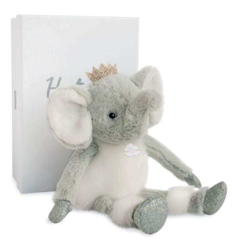 Peluche Doudou éléphant – Histoire D'Ours – Ligne Carreaux Bille – Noir Anthracite