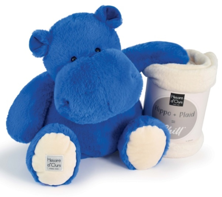Peluche Et Plaid Hippo Chill Bleu Royal Histoire d Ours Peluche Et Plaid Hippo Chill Bleu Royal de chez Histoire d Ours, collection Hippo Happy Fun Family