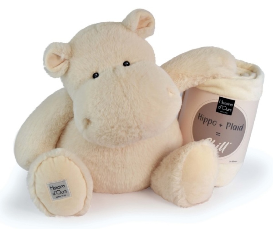 Peluche Et Plaid Hippo Chill Ecru Histoire d Ours Peluche Et Plaid Hippo Chill Ecru de chez Histoire d Ours, collection Hippo Happy Fun Family