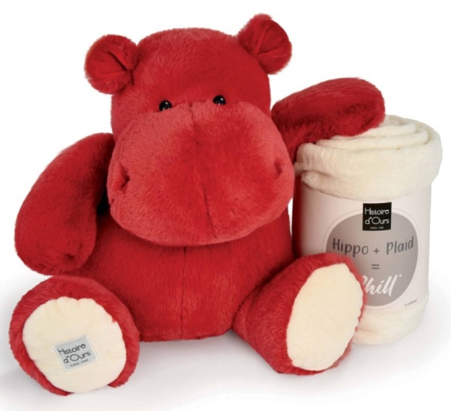 Peluche Et Plaid Hippo Chill Rouge Histoire d Ours Peluche Et Plaid Hippo Chill Rouge de chez Histoire d Ours, collection Hippo Happy Fun Family