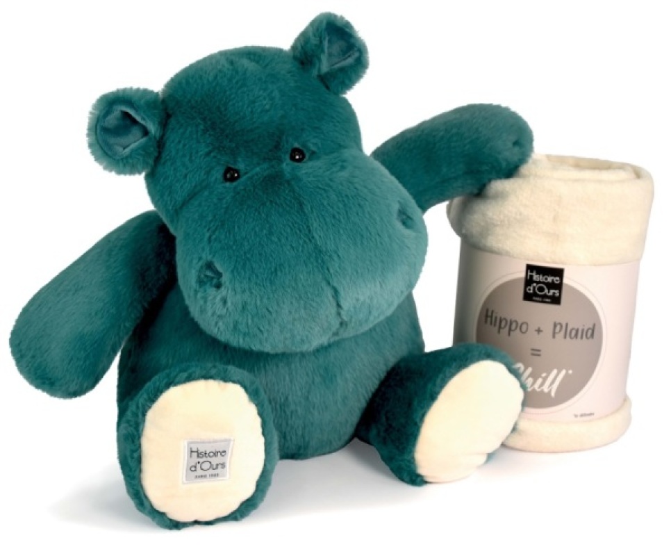 Peluche Et Plaid Hippo Chill Vert Histoire d Ours Peluche Et Plaid Hippo Chill Vert de chez Histoire d Ours, collection Hippo Happy Fun Family
