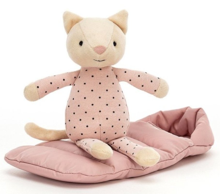 Peluche Chat et Sac de Couchage Snuggler Jellycat Peluche Chat et Sac de Couchage Snuggler de chez Jellycat, collection Friends Jellycat