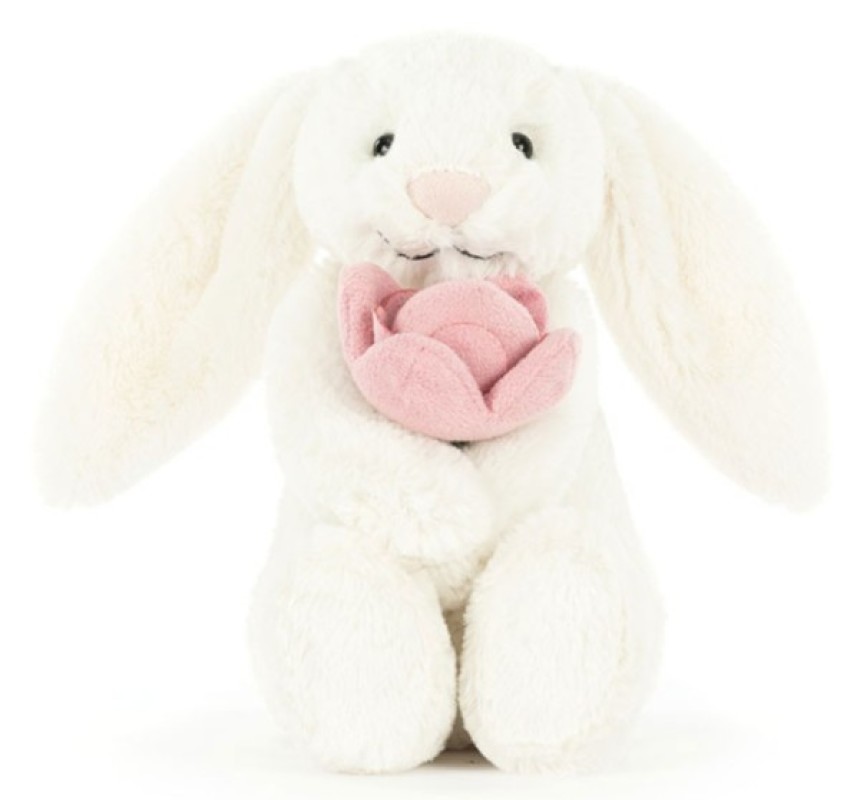 Peluche Lapin Bashful avec une Rose Peony Small Jellycat Peluche Lapin Bashful avec une Rose Peony Small de chez Jellycat, collection Springtime