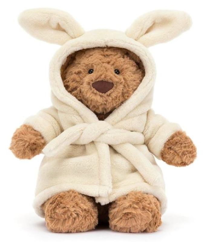 Peluche Ours Bartholomew avec peignoir Jellycat Peluche Ours Bartholomew avec peignoir de chez Jellycat, collection Friends Jellycat